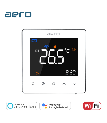 Termostat AERO TP538WHPW White, Wi-Fi, pentru Incalzire in Pardoseala cu Agent Termic, Smart, Programabil, Alb