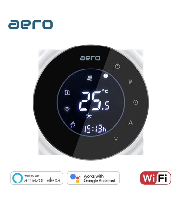 Termostat AERO THP6000UHPW Black, Wi-Fi, pentru Incalzire Electrica in Pardoseala, Smart, Programabil