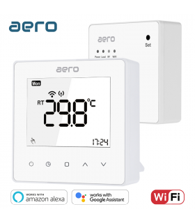 Termostat AERO TP608RFW Wi-Fi, Wireless, pentru Centrala Termica, Incalzire Pardoseala, Smart, Programabil, Alexa, Google, Alb