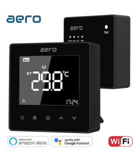 Termostat AERO TP618RFW Black Wi-Fi, Wireless, pentru Centrala Termica, Smart, Programabil, Alexa, Google