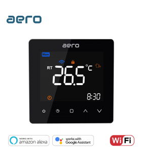 Termostat cu fir AERO TP538GCLW Black Wi-Fi, pentru Centrala Termica, Smart, Programabil, Alexa, Google, Negru