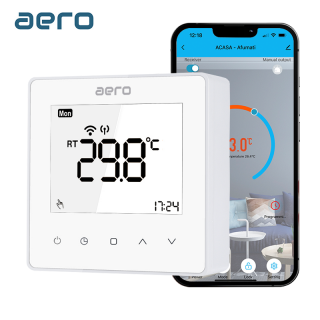 Termostat AERO TP608RFW Wi-Fi, Wireless, pentru Centrala Termica, Incalzire Pardoseala, Smart, Programabil, Alexa, Google, Alb