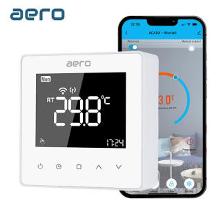 Termostat AERO TP618RFW Wi-Fi, Wireless, pentru Centrala Termica, Smart, Programabil, Alexa, Google, Alb