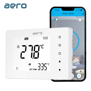 Termostat AERO TP708RFW Wi-Fi, Wireless, pentru Centrala Termica, Incalzire Pardoseala, Smart, Programabil, Alexa, Google, Alb